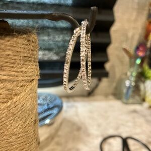 Crystal Pave Hoop Earrings - Silver tone